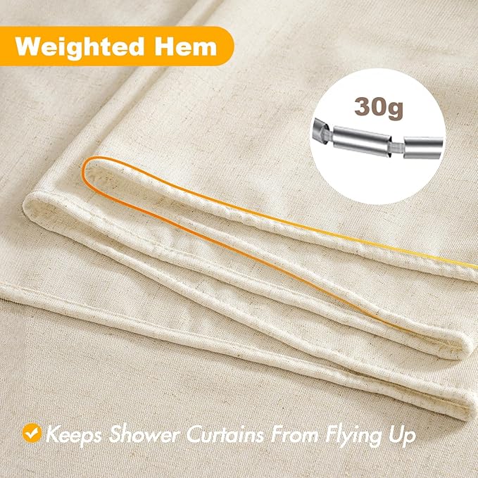 MIULEE Linen Shower Curtain with 12 Metal Hooks Washable Country Boho Farmhouse Heavy Buttonhole Fabric Shower Curtain Set Thick Cloth Neutral Waterproof Curtains for Bathroom W72*L72, Natural