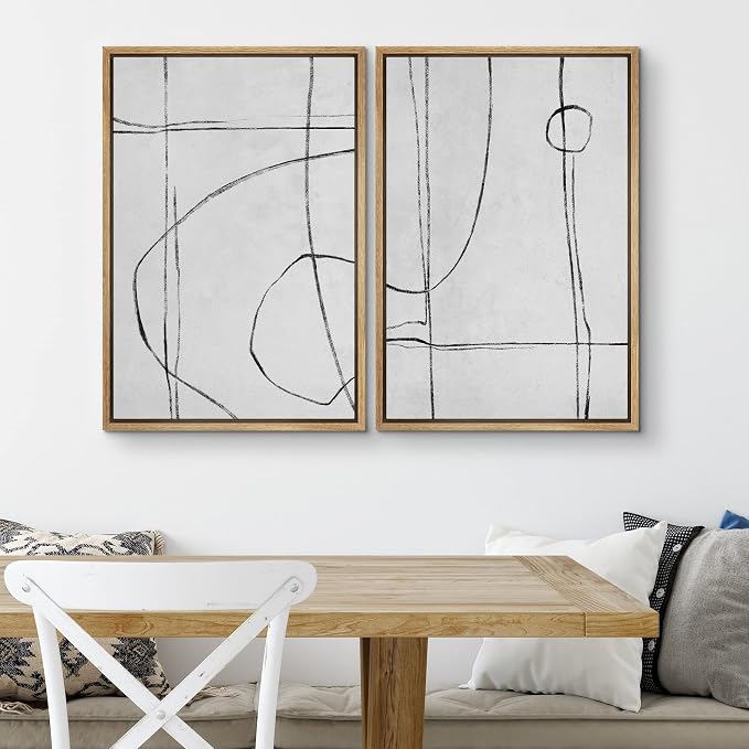 SIGNWIN Framed Canvas Print Wall Art Set Mid-Century Polygon Pattern Sketch Abstract Shapes Illustrations Minimalism Decorative Bohemian Relax/Zen for Living Room, Bedroom, Office - 24"x36"x2 Natural