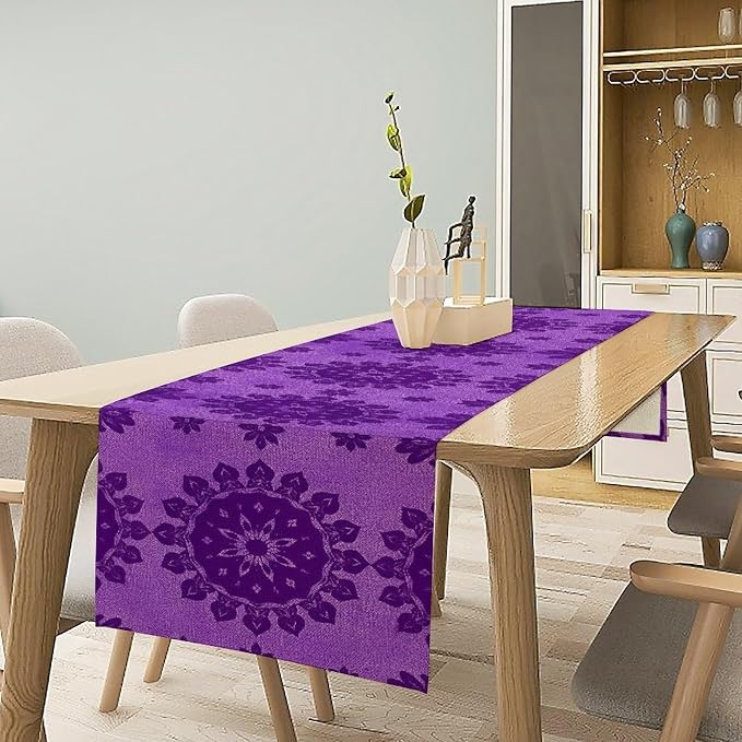 YCness Abstract Flower Mandela Table Runner, Watercolor Purple Geometric Modern Vintage Art Table Runner Table Cloth for Wedding Party Holiday Home Decor, 13x70 Inch