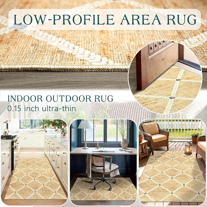 Woven-Look 3x5 Entryway Rug - Small Washable Indoor Outdoor Mats for Front Door Non-Slip Porch Rug Farmhouse Geometric Throw Rugs for Entryway Bedroom Office Kitchen Mat for Floor Porch Decor