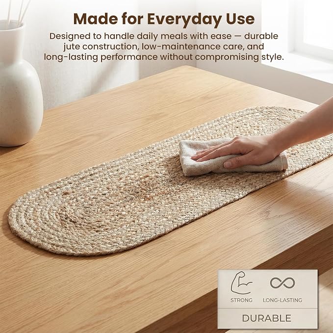 CRAFT TRADE Jute Braided Table Runner for Wedding Parties Farmhouse Rustic Vintage Dining Woven Handmade Sisal Weeker Natural Dining Runner - 13x36 Inch, Oval