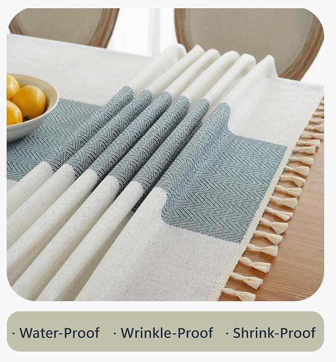 Alsoo Blue Tablecloth Rectangle 55 x 90 Inch, Waterproof Fade Resistant Table Cloth Cotton Linen Fabric for Outdoor Beach Coastal Dining Picnic Summer
