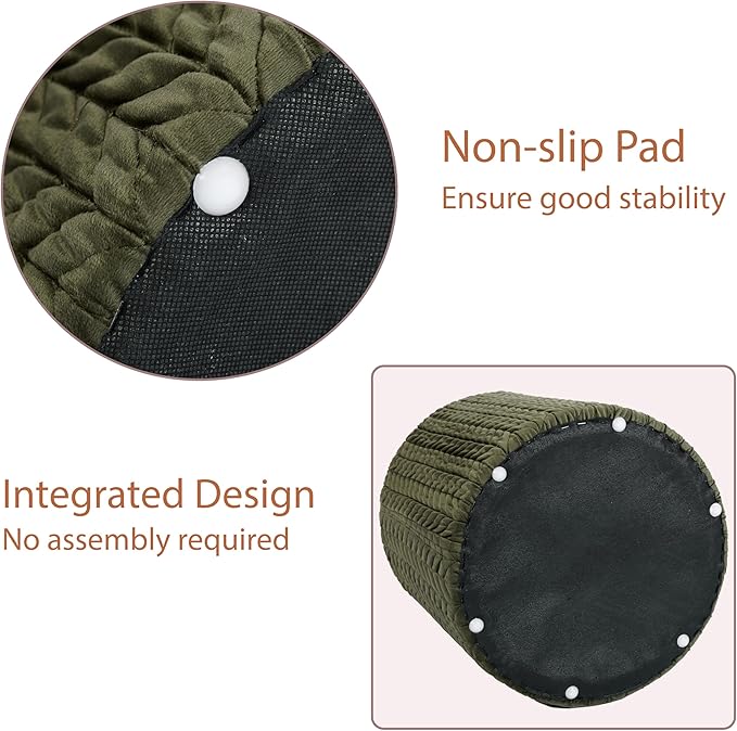 Modern Round Vanity Stools 2PCS, Small Wheat Pattern Ottomans, Cute Velvet Foot Stools, Tufted Fabric Footrest, Upholstered Vanity Chairs, Stools for Makeup, Bedroom(2, Wheat Pattern-Dark Green)