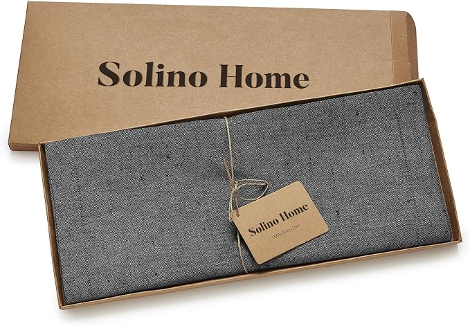 Solino Home Linen Charcoal Grey Table Runner 156 Inches Long - Athena, 100% Pure Linen 14 x 156 Inch Table Runner for Summer