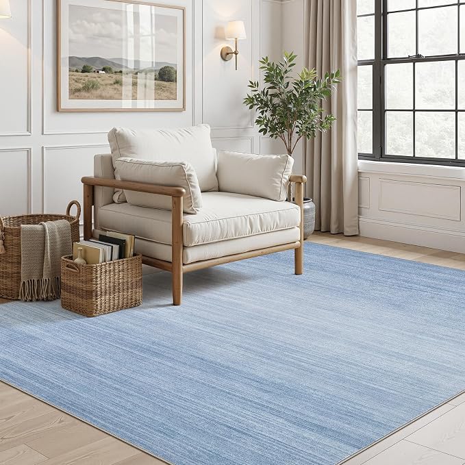 UERMEI 5x7 Washable Area Rug - Neutral Modern Abstract Living Room Rugs, Non-Slip Soft Large Indoor Floor Carpet for Bedroom Home Office & Under Dining Table Decor, Blue