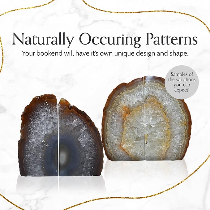 Nature's Decorations Natural Agate Bookends - A-Quality XL Heavy Duty Geode, Earth Tone & Neutral Shelf Decor, Crystal Gift, 1 Pair (6-8 lbs)