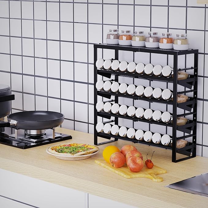 Jojocross Expandable, Stackable, Adjustable Spice Rack kitchen Organizer,Metal Pantry Storage Shelves - Multi-Tier Shelf for Cabinet, Countertop, Pantries, Cupboard or Wall Mount,Black