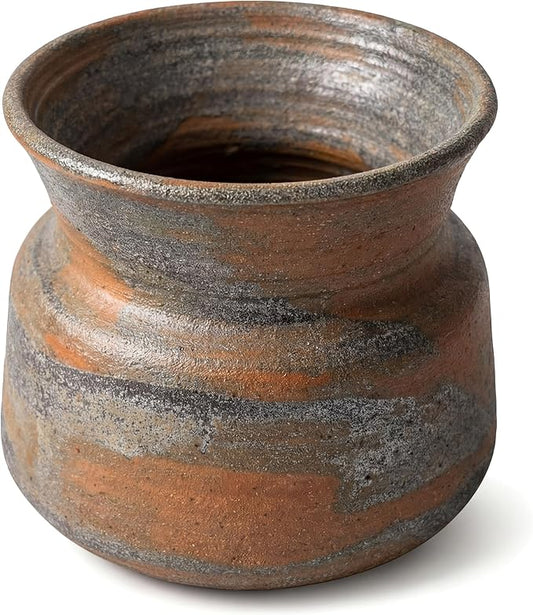 Rustic Farmhouse Ceramic Vase Home Decor, Handmade Vintage Stoneware Clay Pottery Terracotta Textured for Modern Farmhouse, Living Room, Office Desk Table Shelf, Brown Blue