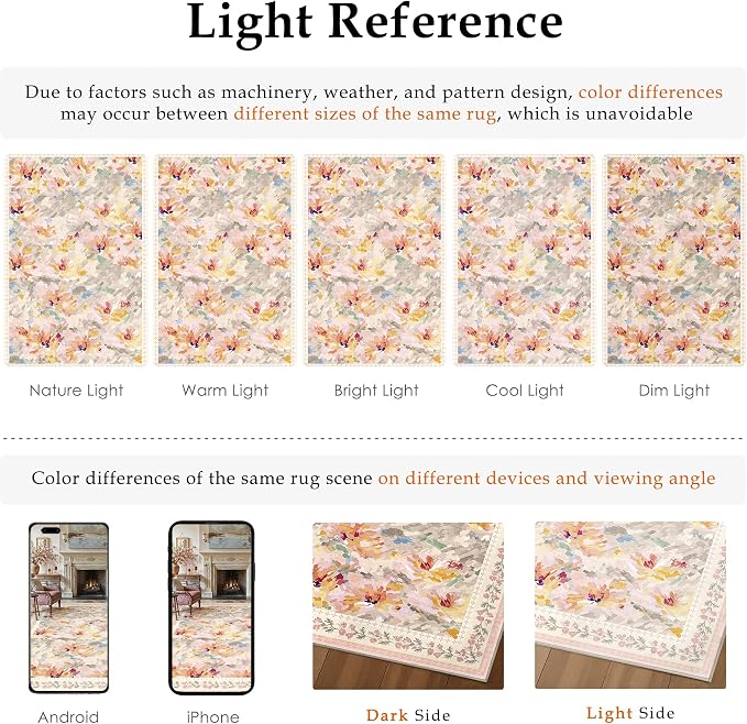 4x6 Washable Area Rug for Entryway Beige Pink Floral Abstract Soft Throw Rug Modern Non Slip Low Pile Carpet for Kitchen Bathroom Living Room Bedroom