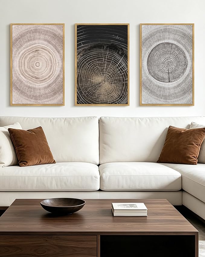 PHOPAGO Vintage Tree Rings Wood Framed Wall Art Large 16x24in Modern Retro Wood Stump Wall Decor Nature Farmhouse Rustic Art Prints Living Room Bedroom Home Decor - Natural Framed