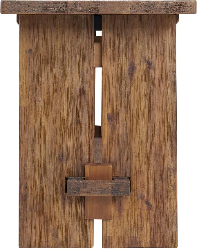 Alaterre Furniture Bethel Entryway Bench with Storage Shelf – Rustic Farmhouse 40-Inch Solid Acacia Wood Seat for Mudroom, Foyer or Hallway (Natural Aged Brown)