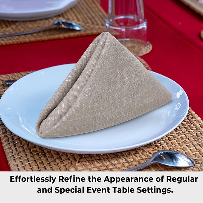 Urban Villa Cloth Napkins 100% Cotton Highly Absorbent Washable Durable Reusable Premium Dinner Napkins Ideal for Gifts for Mothers Day Hotel Farmhouse Parties - Beige/White (20" x 20", Set of 12)