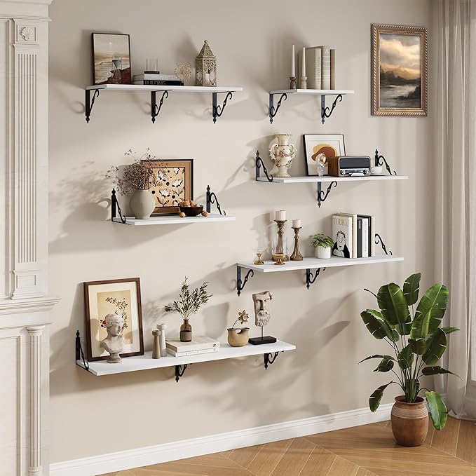 RICHFOCUS 12 Inch Deep Floating Shelves for Wall, 31.5" W x 12" D Wood Wall Shelves Set of 2, Wide Floating Shelves for Living Room, Bedroom, Kitchen, Bathroom and Decor Storage, White