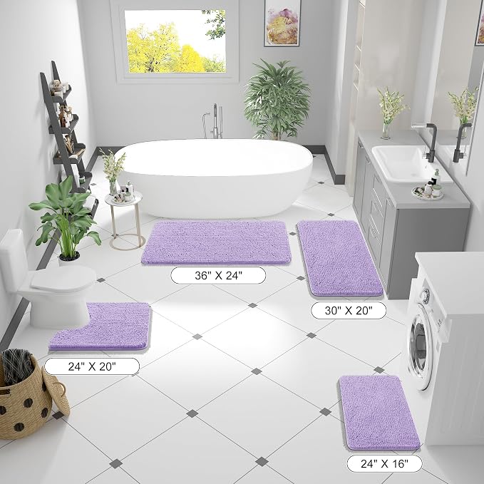 OLANLY Bathroom Runner Rugs 59x24, Soft Absorbent Chenille Bath Rugs, Rubber Backing Quick Dry, Machine Washable Long Bath Mats for Bathroom Floor, Tub and Shower, Home Decor Accessories, Lavender