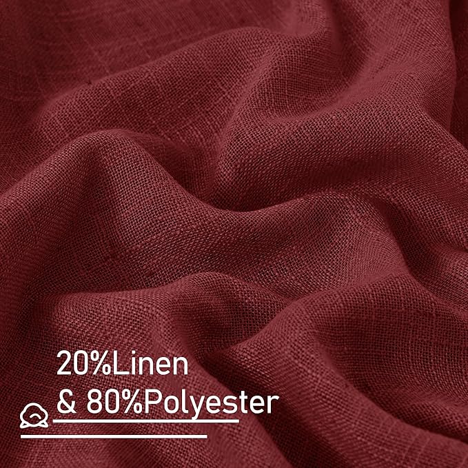 LAMIT Burgundy Red Semi Sheer Window Linen Curtains 63 Inch Length, Light Filtering Panels Back Tab and Rod Pocket Christmas Decor Drapes for Bedroom/Living Room, 2 Panels, 34 x 63 Inch