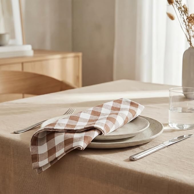 Urban Villa Cloth Napkins 100% Cotton Highly Absorbent Washable Reusable Premium Dinner Napkins Ideal for Gifts for Mothers Day Hotel Farmhouse Parties - Taupe/Chocolate (20" x 20", Set of 12)