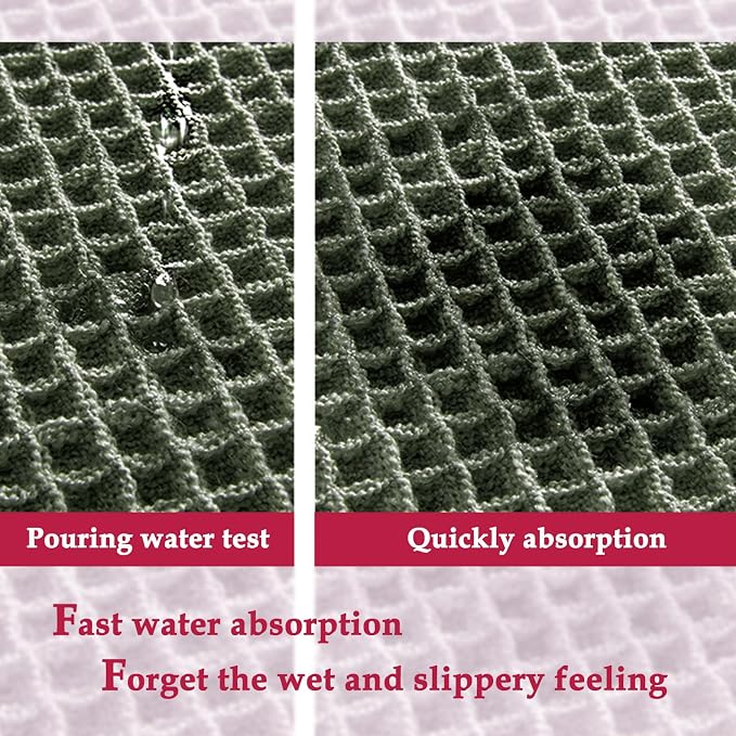 ZALL Waffle Bath Mat,Super Absorbent Non Slip Bathroom Rug,Dark Green 18x30inch,Machine Washable Ultra Soft Floor Mats
