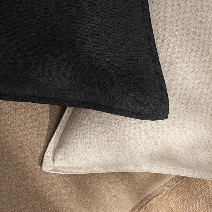 20x20 Inch Set of 2 Decorative Linen Solid Throw Pillow Covers Boho Accent Farmhouse Couch Pillowcases Modern Netural Home Decor for Couch Sofa Living Room Bed,Black