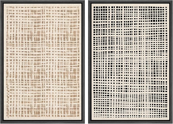 SIGNWIN Framed Canvas Print Wall Art Set Neutral Grid Illustrations Modern Art Rustic Colorful Ultra for Living Room, Bedroom, Office - 16"x24"x2 Black