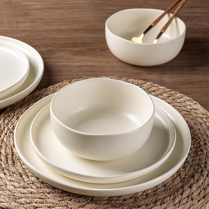 AmorArc Ceramic Dinnerware Sets, Wavy Rim Stoneware Plates and Bowls Sets,Dishwasher & Microwave & Oven Safe Dishes set, Service for 6 (18pc)
