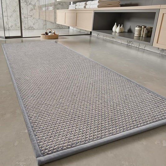 PADOOR-Bath Mat Runner-Super Absorbent Chenille Bathroom Mats-Rubber Backed Bath Mats for Bathroom Non Slip, Easy Clean Bathroom Runner Rugs Front of Bathtub,Shower Room,Sink-17×59, Grey&Beige