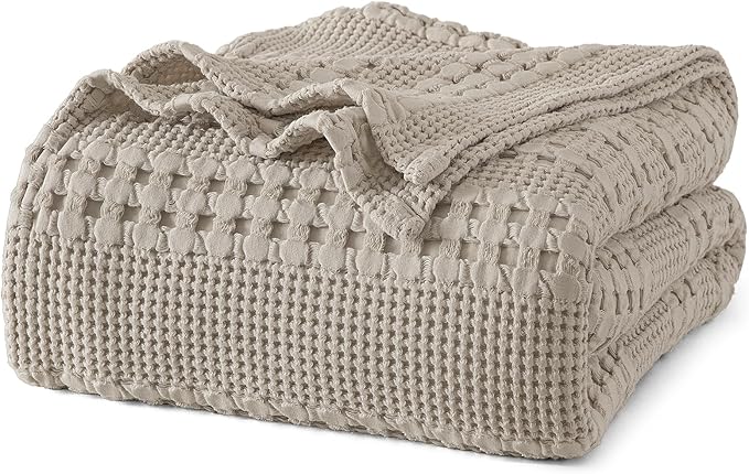 PHF 100% Cotton Waffle Weave Blanket King Size for Bed, Soft Lightweight & Breathable for Spring and Summer, All-Season Comfort, Luxury Aesthetic Blanket for Home Decor, 108"x90", Pearl Gray