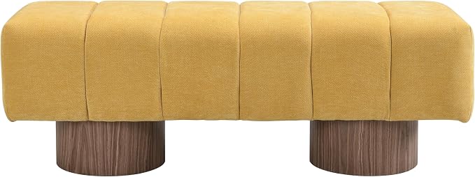 Christopher Knight Home Manila 50" Chenille Fabric Dining Bench for 2 People, Upholstery Ottoman Bench, End of Bed Footstool, Living Room Sofa Extra Seat/Footrest, No Assembly Needed, Mustard Yellow