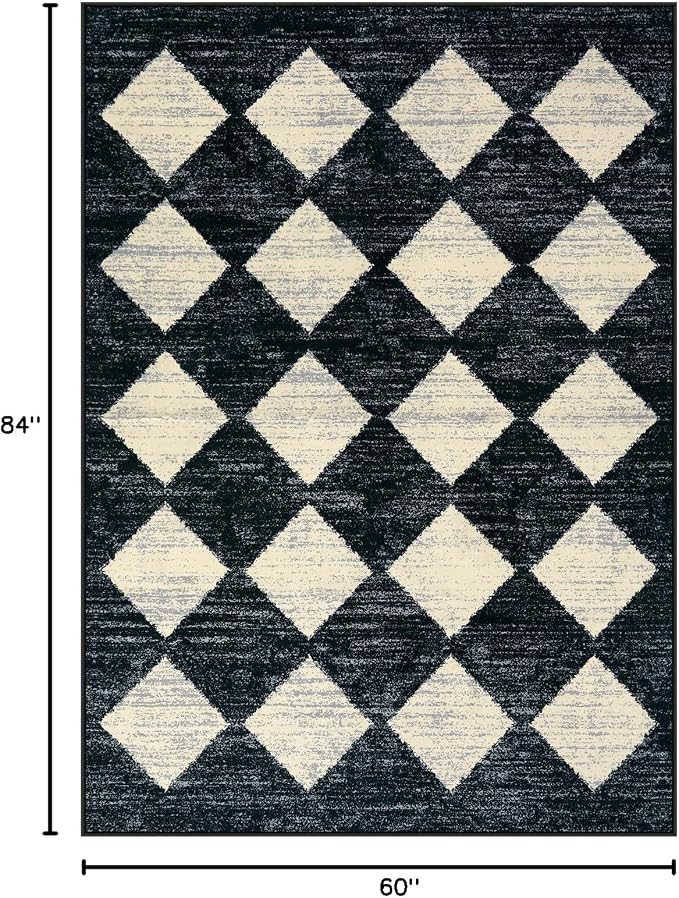 Lahome Moroccan Trellis Area Rug - 5x7 Black Washable Large Rugs for Bedroom Living Room Mat, Checkered Soft Non Slip Stain Resistance Indoor Accent Carpet for Dining Room Coffee Table
