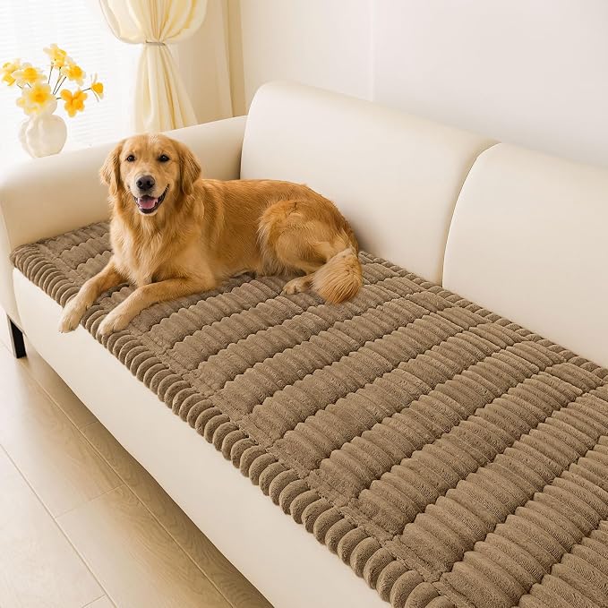 hyha Couch Cover for Dogs Washable, Non Slip Thick Flannel Sofa Protector, Pet Friendly Plush Furniture Cover for Sectional Sofa & Loveseat (Mocha, 43" x 82.7")