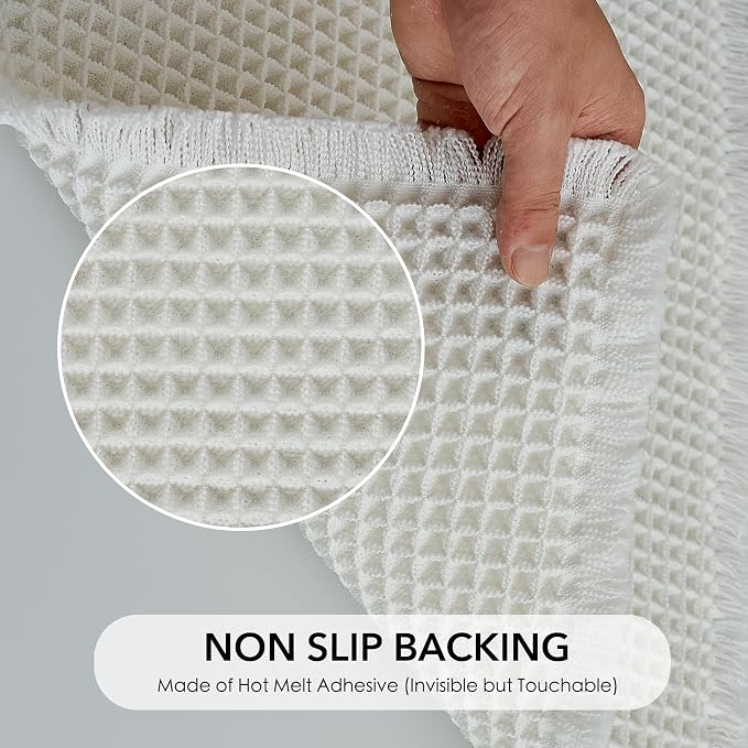 KGORGE Non Slip Waffle Bath Mat - Super Absorbent Quick Dry Soft Washable Small Bathroom Rugs with Tassels for Bathroom Floor Shower Tub Hotel Kitchen Entryway, Pure White, 18" W x 30" L, 1 Piece