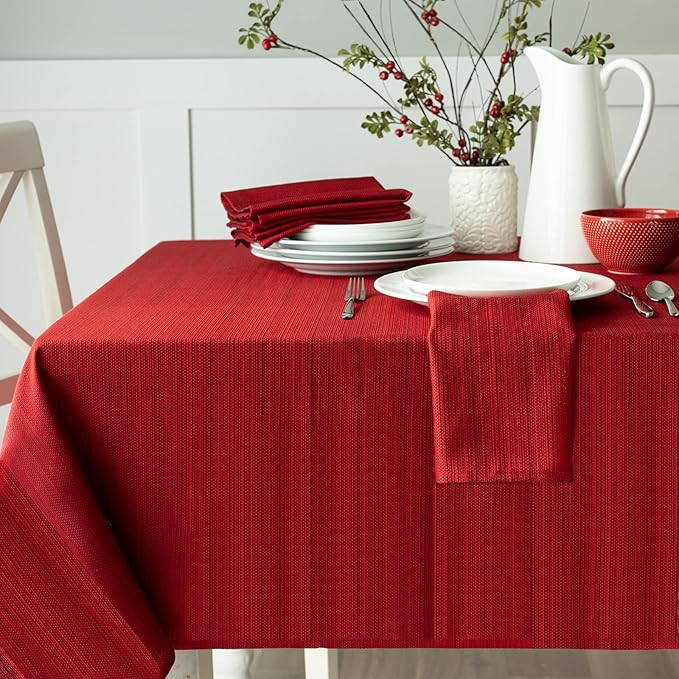 Benson Mills Cameron Textured Fabric Table Cloth, for Everyday, Parties, Holiday, Winter, and Christmas Tablecloth (60" x 84" Rectangular, Millennium Red)