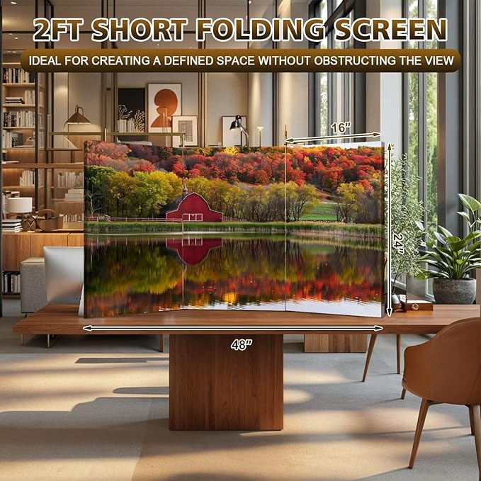 2 Ft Room Divider Screen Reflection Fall Southern Minnesota Portable Short Canvas Folding Screen 3 Panel Freestanding Separator Privacy Partition Indoor Home Office