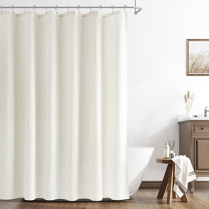 Naturoom Cream Linen Shower Curtain 78 Inch Long Weighted Fabric Bath Shower Curtain Set with Hooks, XLong Tall Country Farmhouse Neutral Curtains for Bathroom, Washable,72x78