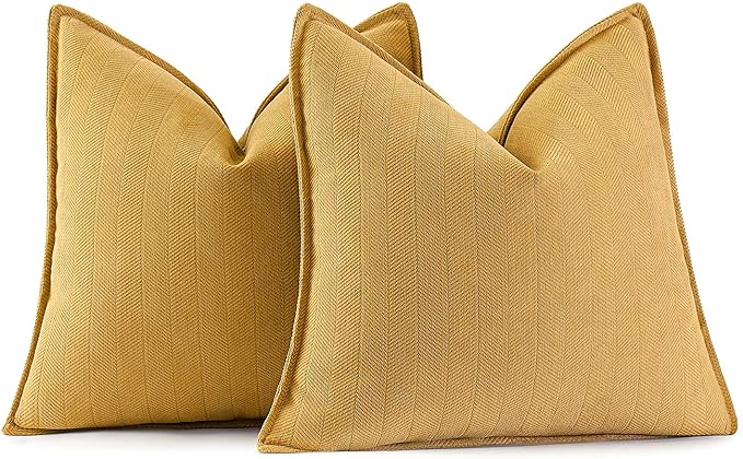 MIULEE Pack of 2 Gold Decorative Pillow Covers 26x26 Inch Soft Chenille Luxurious Couch Throw Pillows Farmhouse Cushion Covers Euro Shams with Elegant Design for Sofa Bedroom Living Room Spring Decor