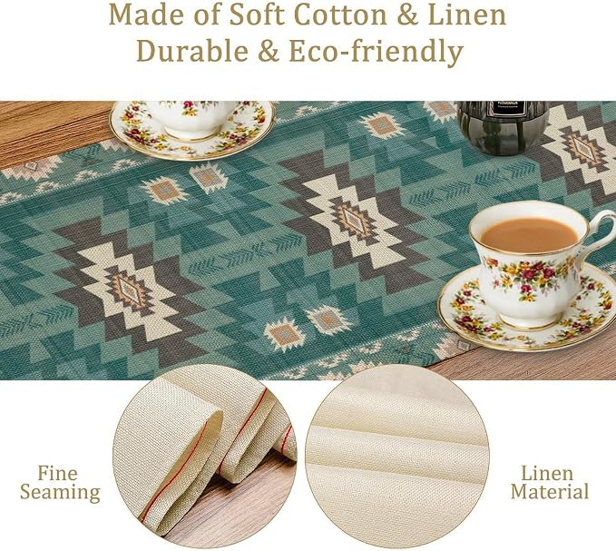 Aztec Southwest Table Runner,Ethnic Style Design Geometric Table Runners Table Setting Decor for Garden Farmhouse Wedding Party Holiday Dinner Home 13x70 Inch