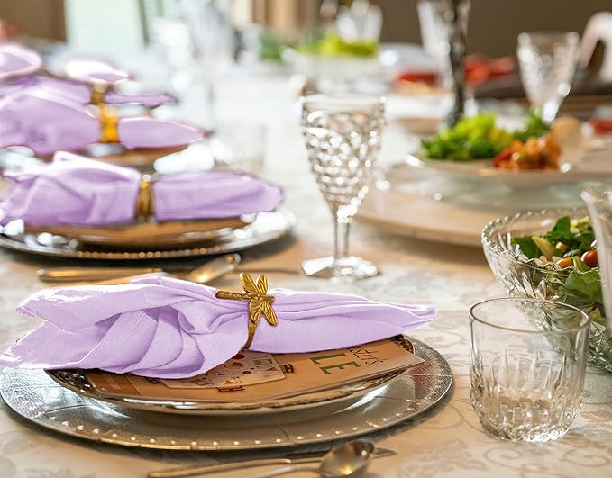 36 Pack Lavender Handmade Cloth Napkins 12 x 12 Inch Cotton Linen Napkins with Fringe, Washable and Reusable Napkins, Soft Rustic Boho Fringe Cloth Napkins for Dinners,Parties, Wedding