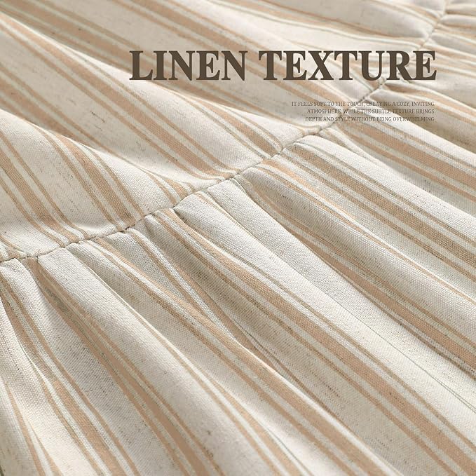 Farmhouse Shower Curtain with Ruffle Hem Linen Shower Curtains for Bathroom Country Vintage Rustic Natural Fabric, Cream-Beige Stripe 72" W x 78" L