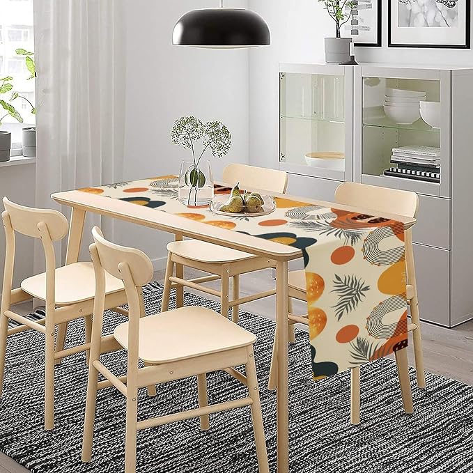 YCness Boho Leaf Table Runner, Mid Century Modern Minimalism Palm Tropical Leaf Table Runner for Living Room Bedroom Kitchen Laundry Room Abstract Geometric 13x90 Inch, Orange