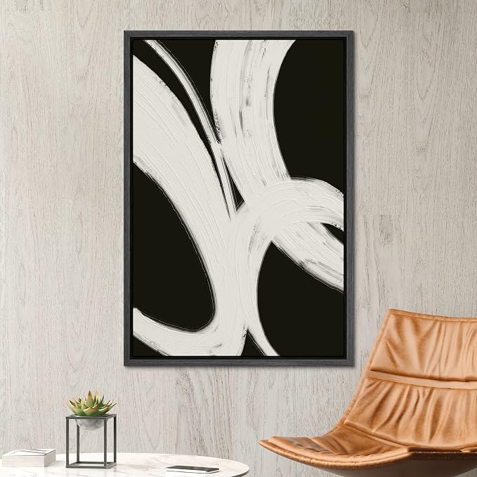 SIGNWIN Framed Canvas Print Wall Art Geometric Black Gray Loop Spiral Rings Abstract Shapes Illustrations Modern Art Minimal Relax/Calm Duotone Dark for Living Room, Bedroom, Office - 16"x24" Black