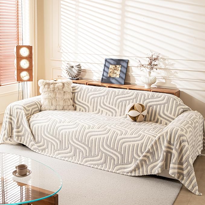WEYOND Soft Plush Couch Cover, Washable Sofa Cover with Non-Slip Backing, Furniture Protector for Dogs & Pets, Pet-Friendly Sofa Slipcover (71" x 150", Light Grey)