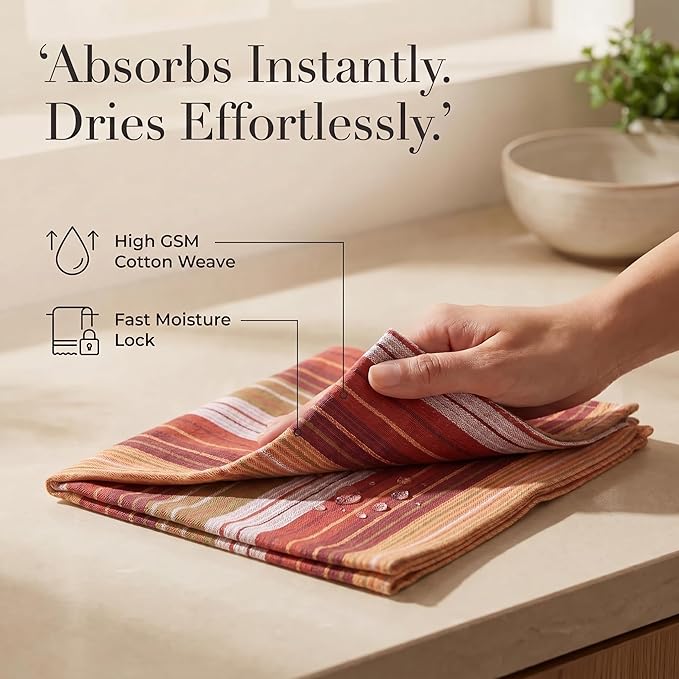 Urban Villa Cloth Napkins 100% Cotton Highly Absorbent Washable Reusable Premium Dinner Napkins Ideal for Gifts for Mothers Day Hotel Farmhouse - Harvest Multi Dobby Stripes (20" x 20", Set of 12)