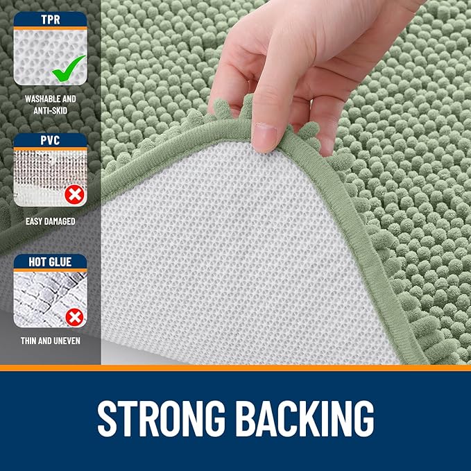 OLANLY Bathroom Runner Rugs 59x20, Soft Absorbent Chenille Bath Rugs, Rubber Backing Quick Dry, Machine Washable Long Bath Mats for Bathroom Floor, Tub and Shower, Home Decor Accessories, Sage Green