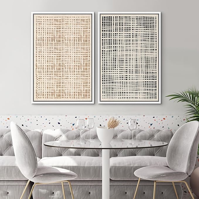 SIGNWIN Framed Canvas Print Wall Art Set Neutral Grid Illustrations Modern Art Rustic Colorful Ultra for Living Room, Bedroom, Office - 24"x36"x2 White
