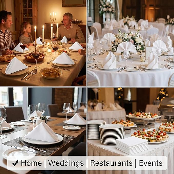 Urban Villa Cloth Napkins 100% Cotton Highly Absorbent Washable Durable Reusable Premium Dinner Napkins Ideal for Gifts for Mothers Day Hotel Farmhouse Parties - White (18" x 18", Set of 12)