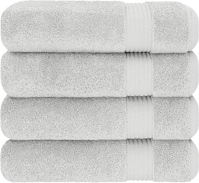 Cotton Paradise 100% Cotton Turkish Towel Set, Soft Absorbent Quick Dry, 4 Piece Bath Towel Set, Silver Grey
