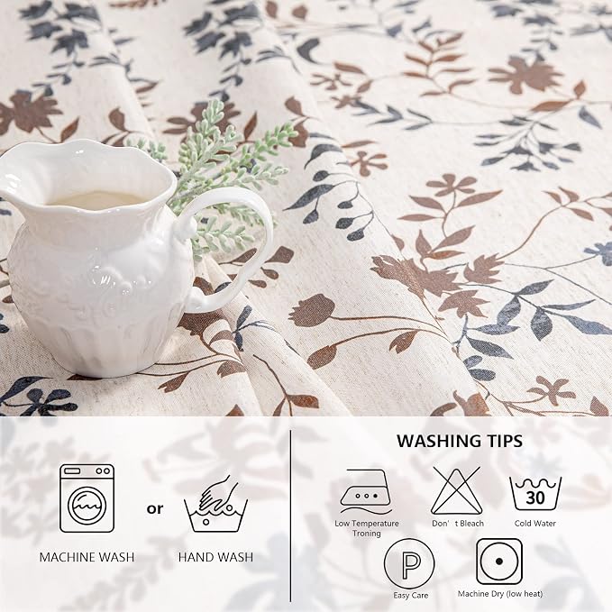 MYSKY HOME Rustic Tablecloth Classic Brown Leaves Printed Linen Fabric Table Cover Waterproof Fabric Tablecloth Farmhouse Decoration 60x84 Inches Rectangle/Oblong for Kitchen Dining and Outdoor Use