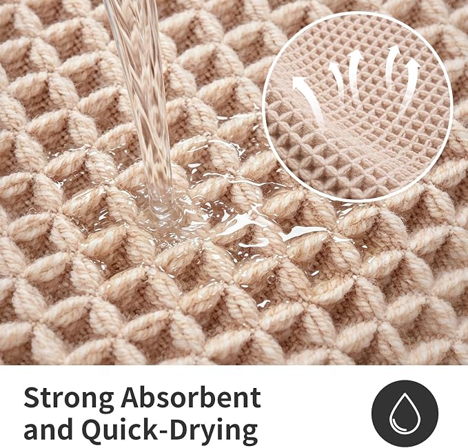 ILANGO Upgraded Waffle Bath Mat,Super Absorbent Boho Non Slip Bathroom Rugs Quick Dry,Ultra Soft Machine Washable Mats with Tassels for Floor,20x32,Beige