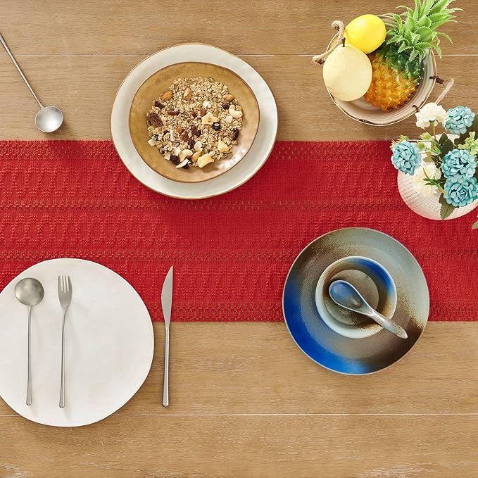ZeeMart Macrame Style Boho Table Runner, Red Table Runners 48 Inches Long, Farmhouse Woven Home Decor, 12x48 Inch, Red