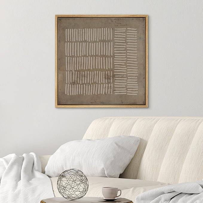SIGNWIN Framed Canvas Print Wall Art Brown White Grunge Geometric Lines Abstract Shapes Modern Art Decorative Boho Relax/Zen Nordic for Living Room, Bedroom, Office - 24"x24" Natural