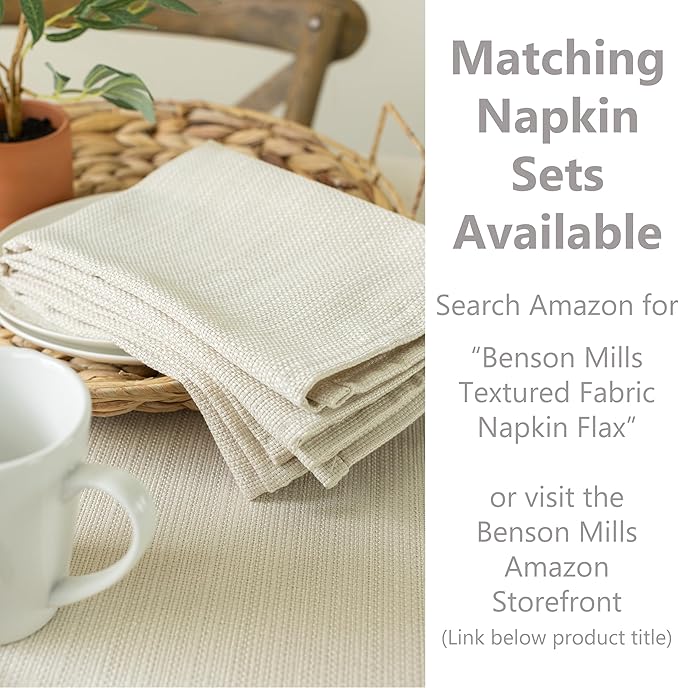 Benson Mills Cameron Textured Fabric Table Cloth, for Everyday Home Dining, Parties, Weddings & Holiday Tablecloths (60" x 104" Rectangular, Flax/Beige/Taupe)